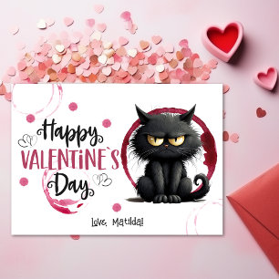 Cartes Pour Fêtes Annuelles Joyeux Valentines Jour Chat Noir Avec Tiges De Vin