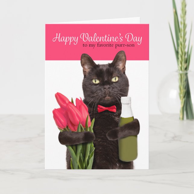 Cartes Pour Fêtes Annuelles Joyeux Valentines Jour Cute Chat Avec Fleurs (Devant)