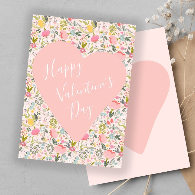 Cartes Pour Fêtes Annuelles Joyeux Valentines Jour girly blush coeur rose (Créateur téléchargé)