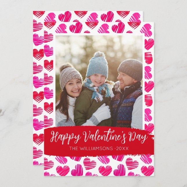 Cartes Pour Fêtes Annuelles Joyeux Valentines Jour Moderne Rouge Coeurs Rose P (Devant / Derrière)