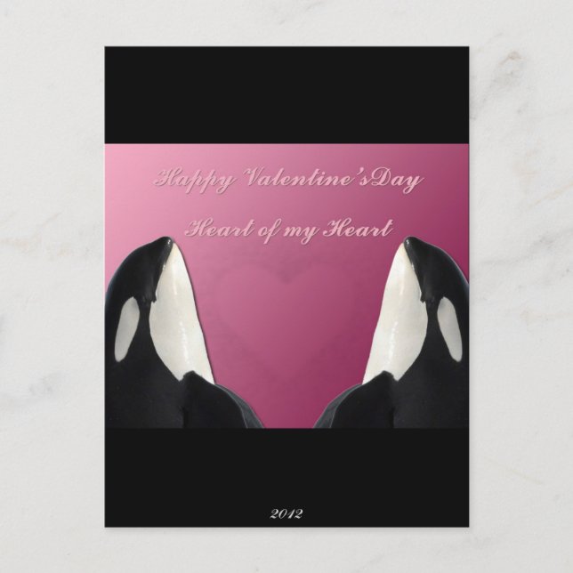 Cartes Pour Fêtes Annuelles Joyeux Valentines Jour Orca tueur de baleine Coeur (Devant)