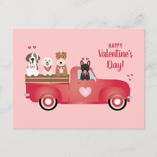 Cartes Pour Fêtes Annuelles Joyeux Valentines Jour Pickup Camion Aimer Chiens (Devant)