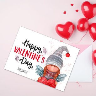 Cartes Pour Fêtes Annuelles Joyeux Valentines Jour Script Pun Gnome Avec Coeur