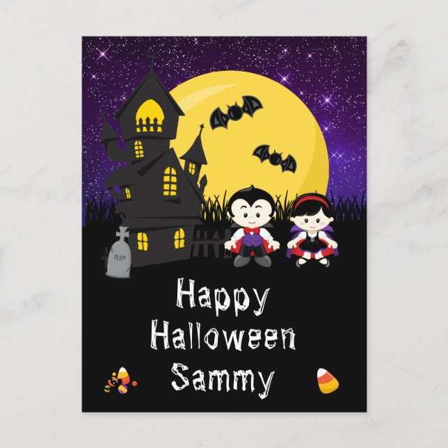 Cartes Pour Fêtes Annuelles Joyeux Vampires d'Halloween violet (Devant)