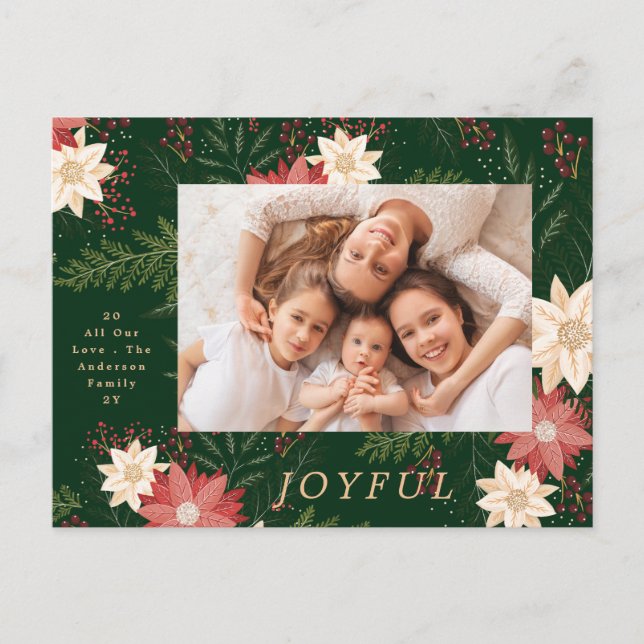 Cartes Pour Fêtes Annuelles Joyeux Vert Élégant Noël Poinsettia (Devant)