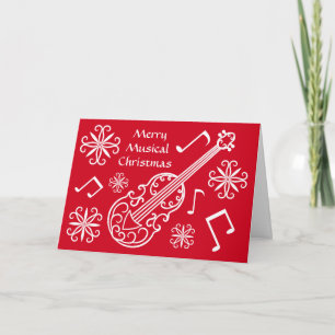 Cartes Pour Fêtes Annuelles Joyeux violon rouge et blanc de Noël musical