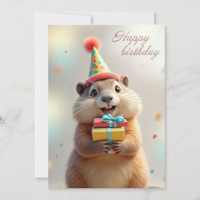 Cartes Pour Fêtes Annuelles Joyeux voeux d'anniversaire d'une marmotte mignonn (Devant)