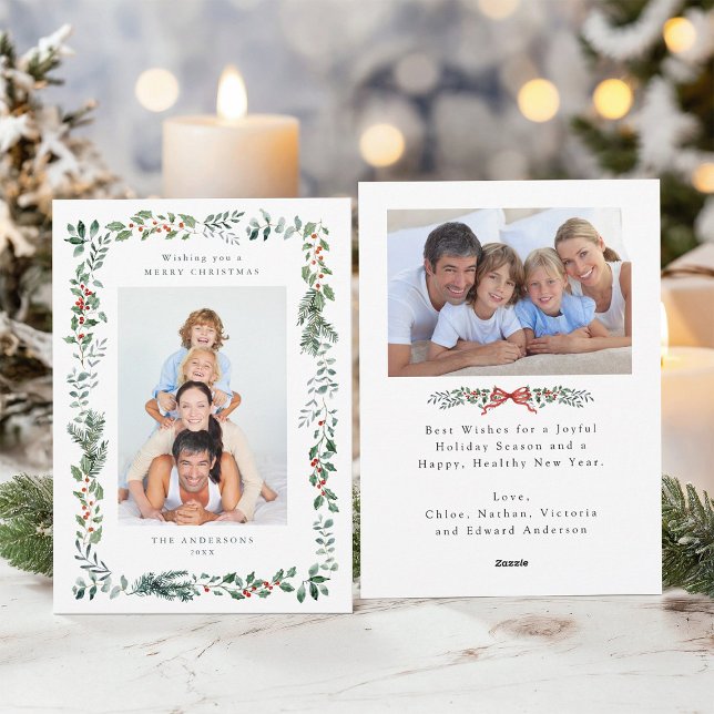 Cartes Pour Fêtes Annuelles Joyeux voeux de Noël 2 photo (Front & Back)