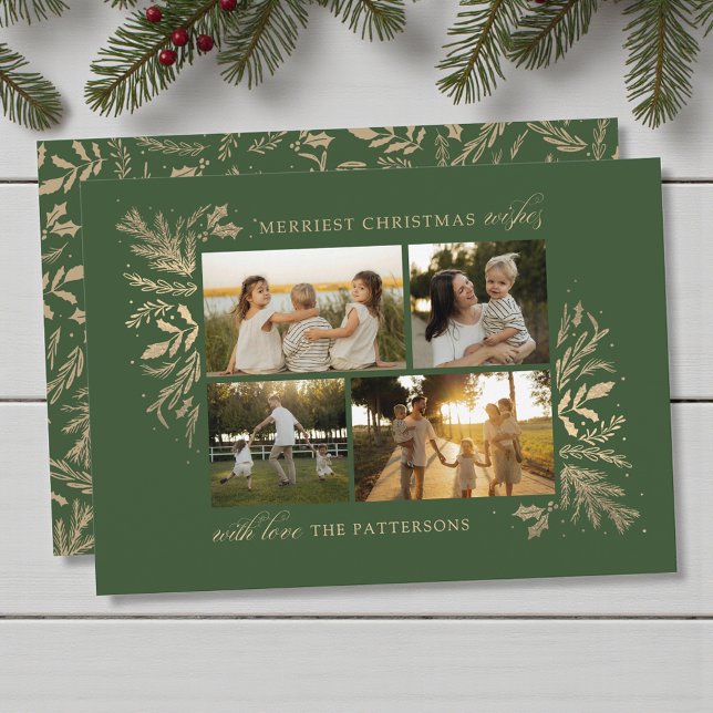 Cartes Pour Fêtes Annuelles Joyeux voeux de Noël 4 Photo Botanique Floral (Créateur téléchargé)