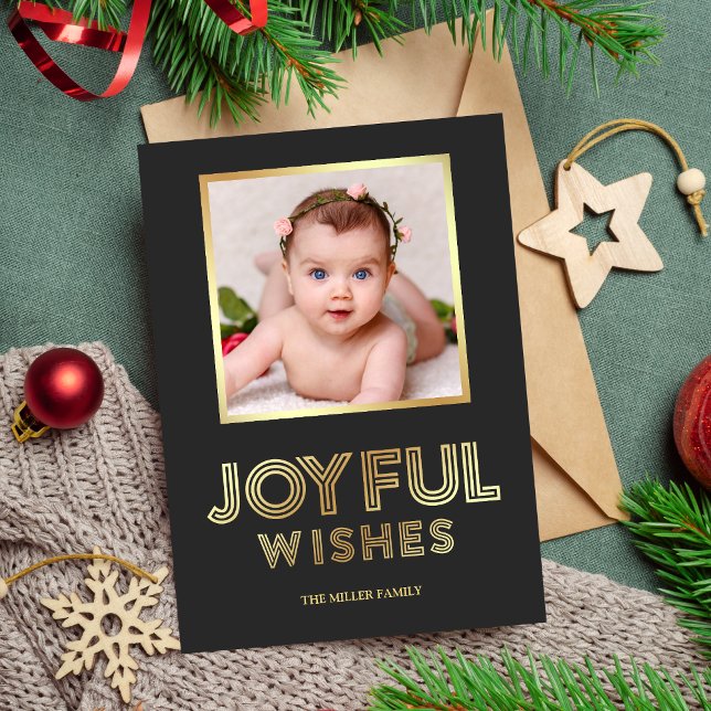 Cartes Pour Fêtes Annuelles Joyeux voeux de Noël | Photo gris et or (Créateur téléchargé)