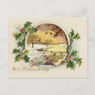 Cartes Pour Fêtes Annuelles Joyeux voeux de Noël Scène Village Vintage