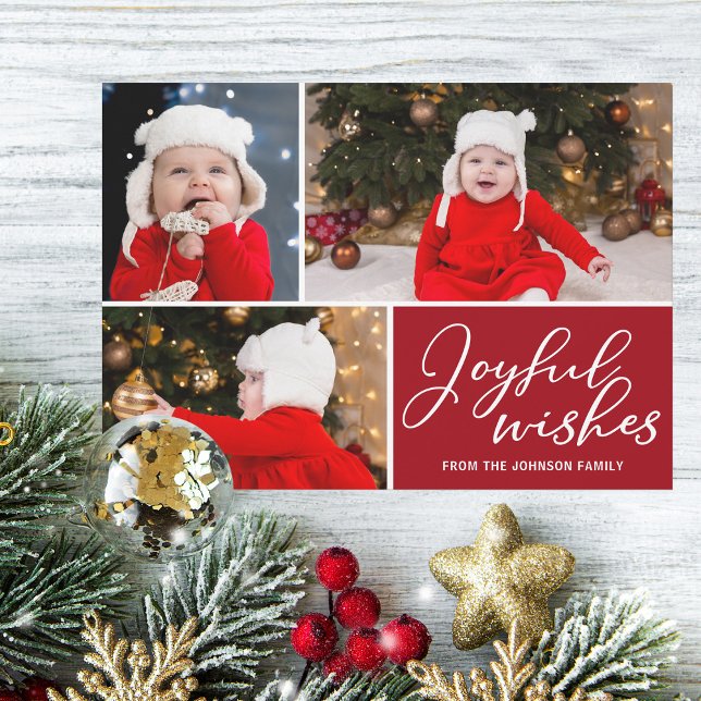 Cartes Pour Fêtes Annuelles Joyeux voeux Festif Red Christmas Trees 3 Photo (Créateur téléchargé)