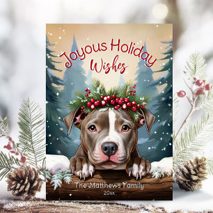 Cartes Pour Fêtes Annuelles Joyeux voeux hiver Wonderland American Pit Bull
