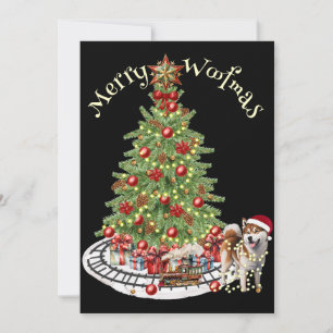 Cartes Pour Fêtes Annuelles Joyeux Woofmas Création de Chien - Akita