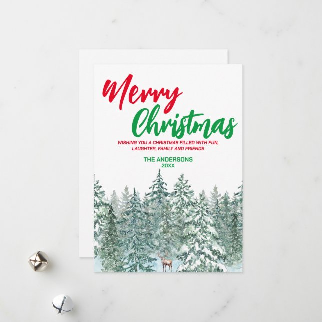 Cartes Pour Fêtes Annuelles Joyeux xmas forêt moderne pluviers Moose (Devant/Arrière en situation)
