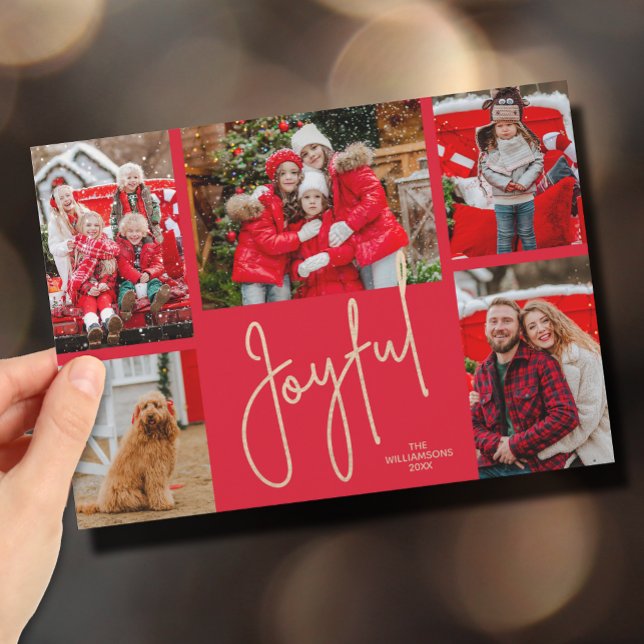 Cartes Pour Fêtes Annuelles JOYFUL 5 Photo Noël (Gold JOYFUL Multi Photo Christmas Holiday Cards - INSTANT DOWNLOAD and/or PRINTED or both!)