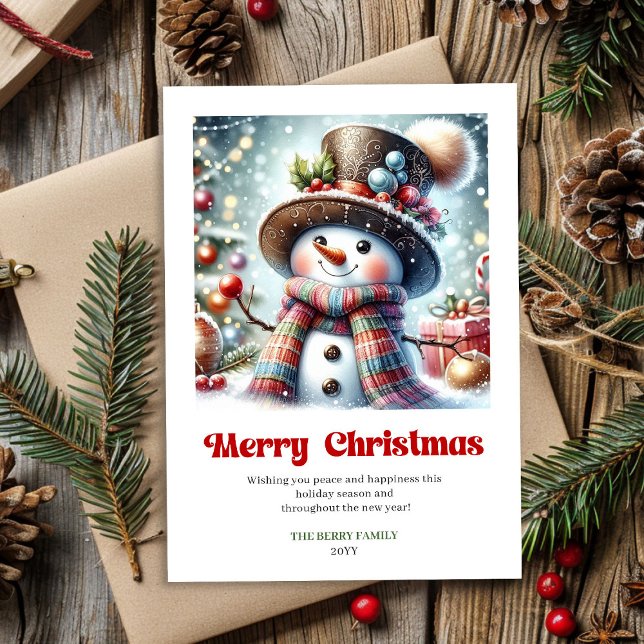 Cartes Pour Fêtes Annuelles Joyful cartoon snowman festive red green gold kids (Joyful cartoon snowman festive red green gold kids Holiday Card)