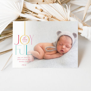 Cartes Pour Fêtes Annuelles JOYFUL FAMILLE PHOTO coloré typographie moderne