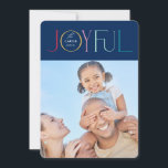 Cartes Pour Fêtes Annuelles JOYFUL FAMILLE PHOTO moderne élégant foncé coloré<br><div class="desc">par kat massard >>> WWW.SIMPLYSWEETPAPERIE.COM <<< Un design de carte élégant avec la citation "JOYFUL" avec un style de script élégant combiné avec la typographie serif, et un motif amusant à l'arrière, vous donnant la possibilité d'écrire à la main un message personnel. Avec une photo en forme de carré à...</div>