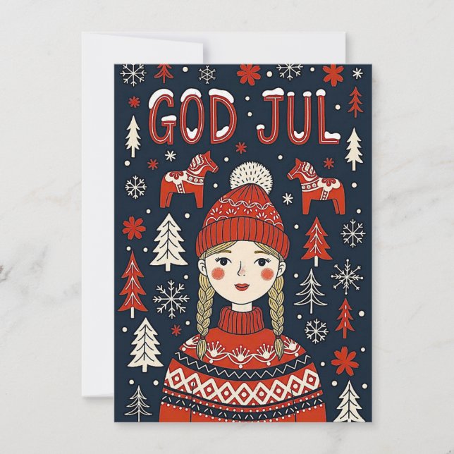 Cartes Pour Fêtes Annuelles Joyful Girl In Red Sweater (Devant)
