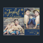 Cartes Pour Fêtes Annuelles Joyful Gold Frame Modern Script 2 PHOTO<br><div class="desc">Joyful Gold Frame Modern Script 2 PHOTO Holiday Postcard. Bring joy to your close ones and make the celebration unforgettable with this collection:

https://www.zazzle.com/collections/christmas_joyful_gold-119448944837872737?rf=238259176291992805

 For further customization,  please click the "customize further" link and use our design tool to modify this template.</div>