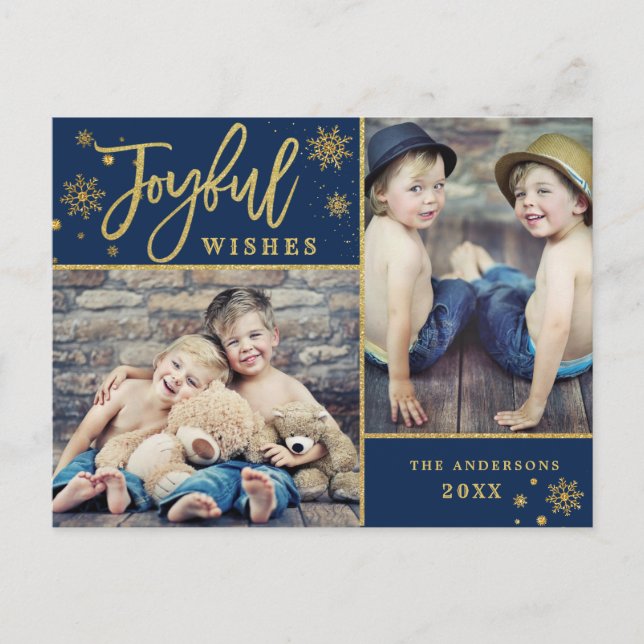 Cartes Pour Fêtes Annuelles Joyful Gold Frame Modern Script 2 PHOTO (Devant)