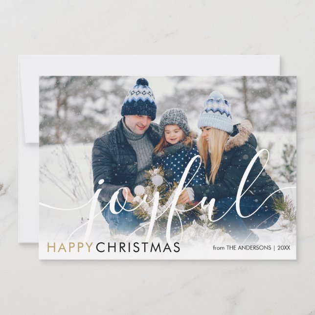 Cartes Pour Fêtes Annuelles Joyful Happy Christmas Modern Photo Script chic (Devant)