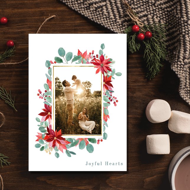 Cartes Pour Fêtes Annuelles Joyful Heart Botanical Photo Noël (Joyful Heart Botanical Photo Family Christmas Holiday Card)