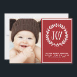 Cartes Pour Fêtes Annuelles Joyful | Holiday Birth<br><div class="desc">A cute holiday photo card for baby's first Christmas. This solive red and white birth announcement feobjets a pretty wreath and room for one photo.</div>