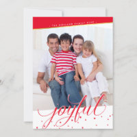 JOYFUL HOLIDAY PHOTO stylisée calligraphie or roug