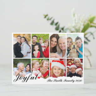 Cartes Pour Fêtes Annuelles Joyful Huit Photo Elegant Noir & Blanc Noël