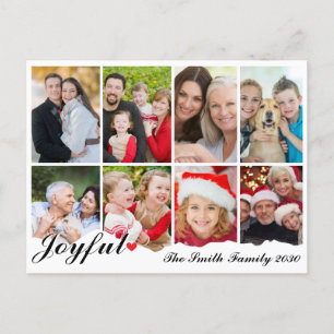 Cartes Pour Fêtes Annuelles Joyful Huit Photo Elegant Noir & Blanc Noël