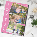 Cartes Pour Fêtes Annuelles Joyful Pink 3 Enfants Photo Collage Joli Noël<br><div class="desc">Carte de collage photo de Noël rose mignonne avec 3 photos d'enfants dans un motif instantané amusant qui se chevauchent avec une bordure blanche et le mot Joyful écrit verticalement sur le côté. Trouvez vos trois photos préférées pour cette carte de vacances amusante en famille.</div>