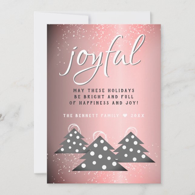 Cartes Pour Fêtes Annuelles Joyful Pink Metallic Script Noël Arbre Famille (Devant)