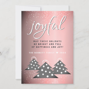 Cartes Pour Fêtes Annuelles Joyful Pink Metallic Script Noël Arbre Famille