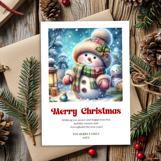 Cartes Pour Fêtes Annuelles Joyful printable Christmas snowman watercolor (Joyful printable Christmas snowman watercolor)