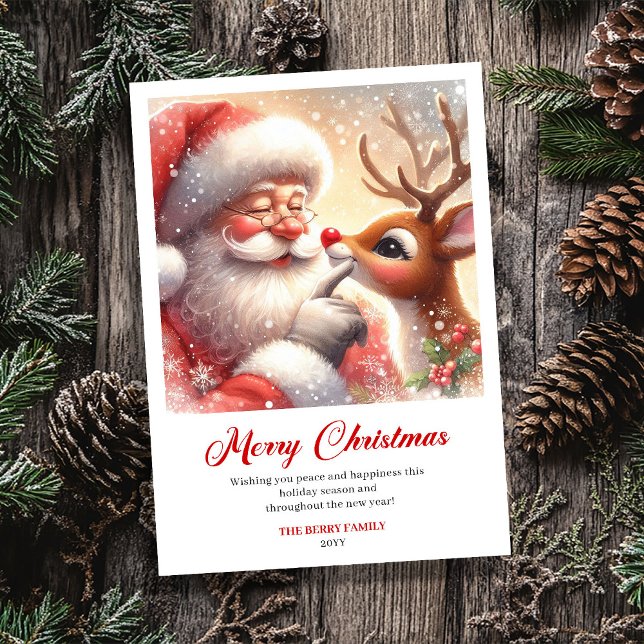 Cartes Pour Fêtes Annuelles Joyful Santa And Rudolph Merry Christmas Greeting  (Joyful Santa And Rudolph Merry Christmas Greeting Card)