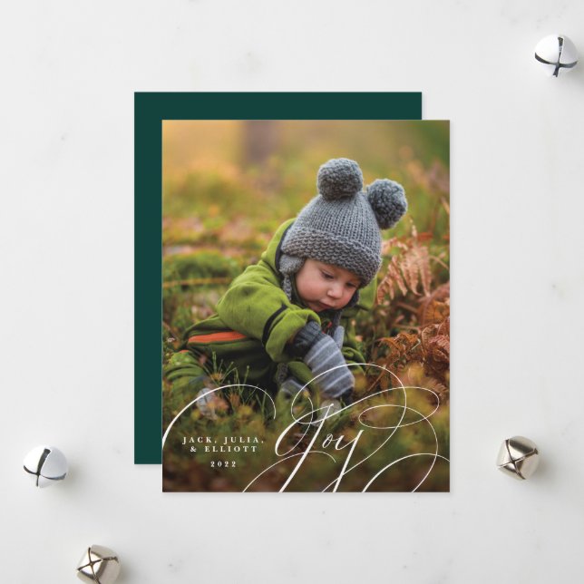 Cartes Pour Fêtes Annuelles Joyful Script Happy Photo Holiday Card (Devant/Arrière en situation)