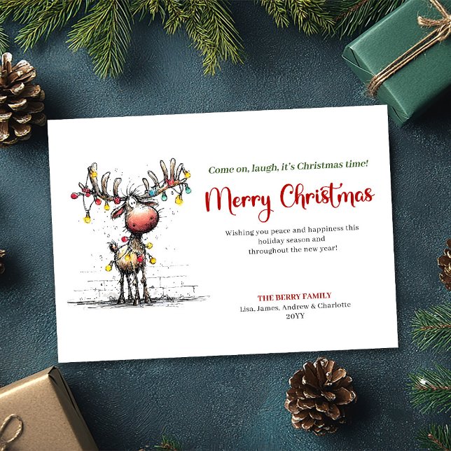 Cartes Pour Fêtes Annuelles Joyful Whimsical Reindeer Christmas Greeting (Joyful Whimsical Reindeer Christmas Greeting)