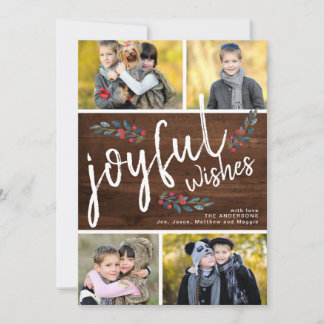 Cartes Pour Fêtes Annuelles Joyful Wish Dark Wood Noël 4 Photo Collage