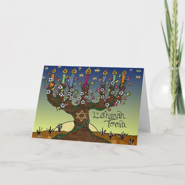 Cartes Pour Fêtes Annuelles Judaica L'shanah Tovah Arbre de vie Dons Vêtements (Devant)