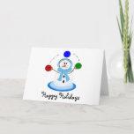 Cartes Pour Fêtes Annuelles Juggler Snowman<br><div class="desc">Un joli jongleur de neige avec des boules de jonglage colorées.</div>