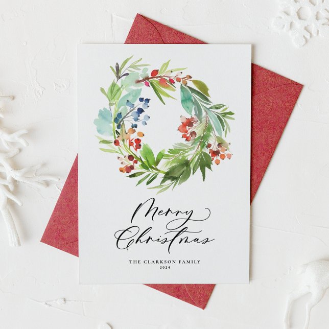 Cartes Pour Fêtes Annuelles Juniper et Holly Wreath Joyeux Noël (Créateur téléchargé)