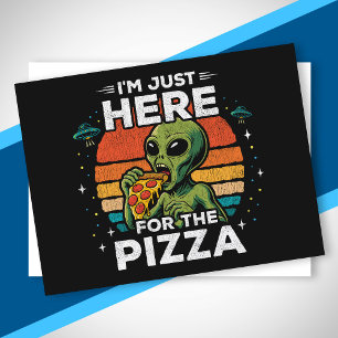 Cartes Pour Fêtes Annuelles Juste ici pour la pizza rétro espace drôle extrate