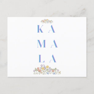 Cartes Pour Fêtes Annuelles Kamala Harris. Fleurs. Blanc et bleu