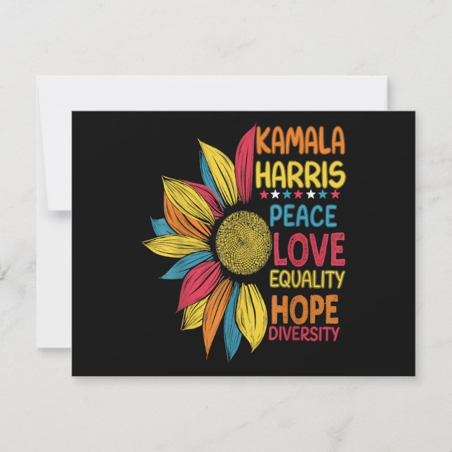 Cartes Pour Fêtes Annuelles Kamala Harris Peace Love Equality Hope Diversity (Devant)
