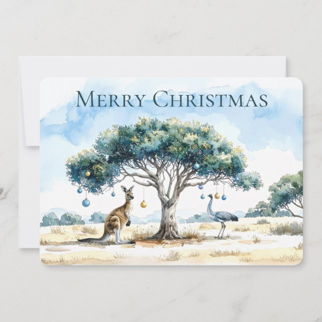 Cartes Pour Fêtes Annuelles Kangaroo et Emu Christmas Gumtree Baubles (Devant)
