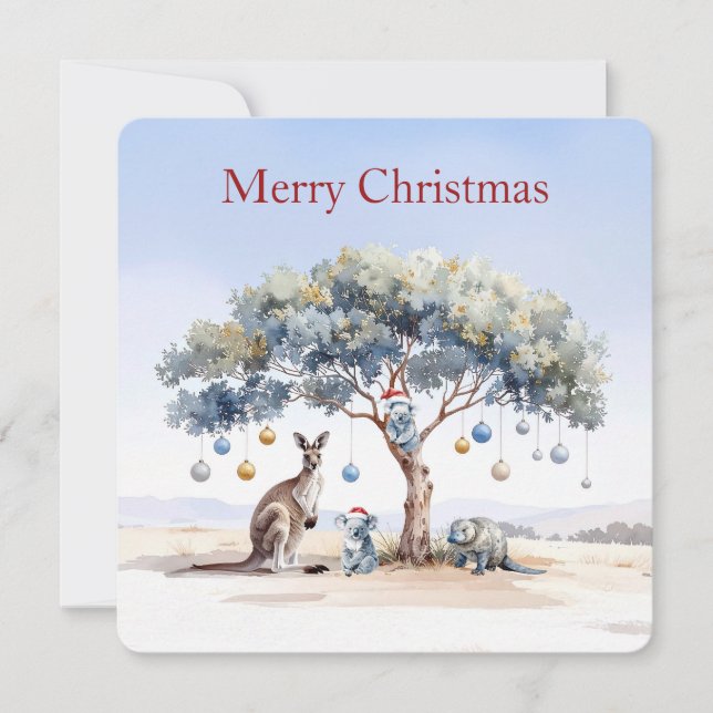 Cartes Pour Fêtes Annuelles Kangaroo Koalas Platypus Noël Gumtree Baubles (Devant)