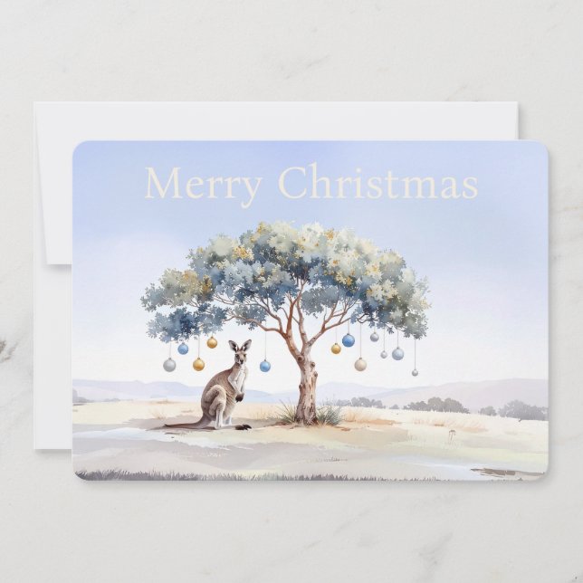 Cartes Pour Fêtes Annuelles Kangaroo sous le gumtree avec les baubles de Noël (Devant)
