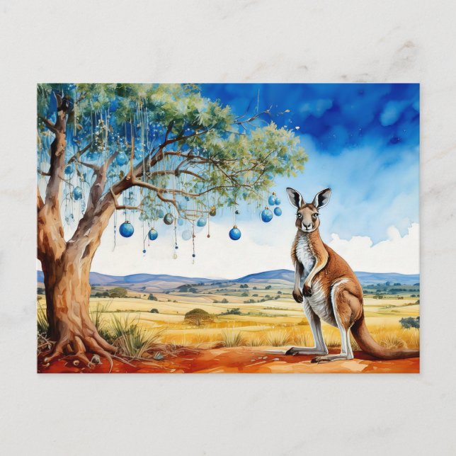 Cartes Pour Fêtes Annuelles Kangaroo sous le gumtree avec les baubles de Noël (Devant)